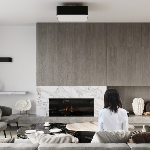 Crna stropna svjetiljka sa staklenim sjenilom/s tekstilnim sjenilom 55x55 cm Kortez – Sollux-image-4