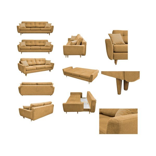 Žuti kauč na razvlačenje sa svijetlim nogama Mazzini Sofas Rose-image-2