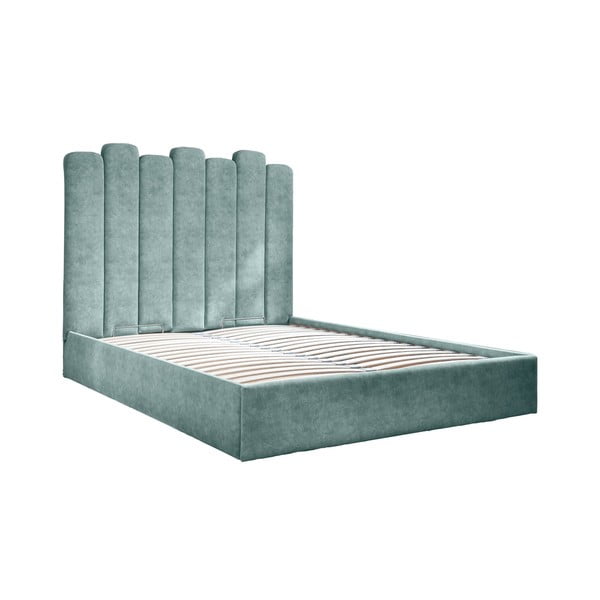 Tirkizno tapecirani bračni krevet s prostorom za pohranu s podnicom 140x200 cm Dreamy Aurora - Miuform
