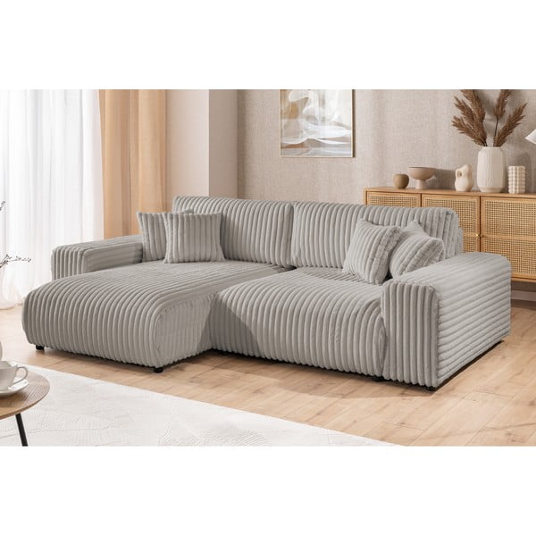 Svijetlo siva sklopiva/s prostorom za odlaganje kutna garnitura od samta (s lijevim kutom) Sarina – Ropez-image-4