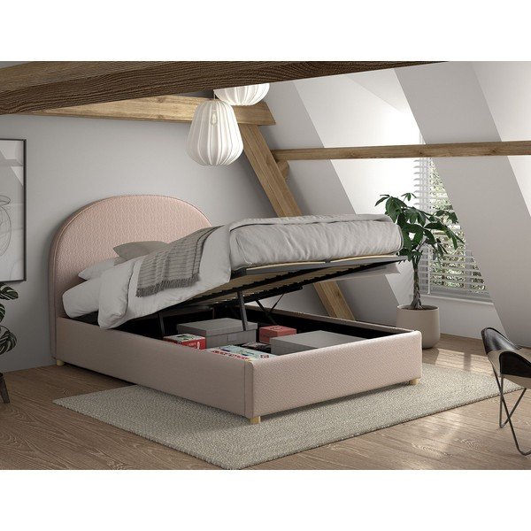 Ružičasti tapecirani bračni krevet s prostorom za odlaganje s podnicom 140x200 cm Moon – Vipack-image-2