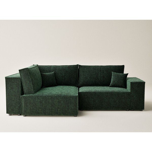 Tamno zelena sklopiva/s prostorom za odlaganje kutna garnitura od šenila (s lijevim kutom/u obliku slova L) Tonga – Maison de Rêve-image-2