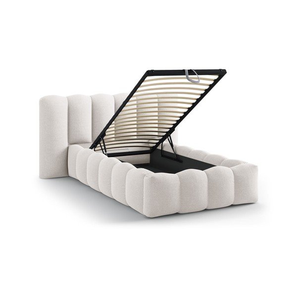 Krem tapecirani krevet s prostorom za odlaganje s podnicom 90x200 cm Lupine – Micadoni -image-1