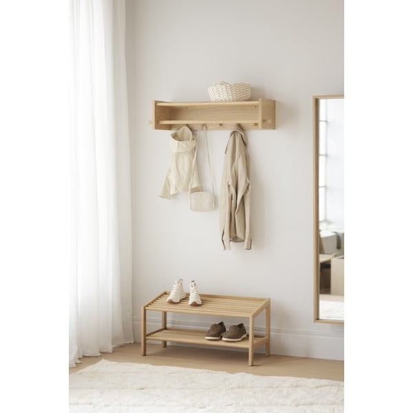 Zidna vješalica od punog hrasta u prirodnoj boji s policom Hillmond – Rowico-image-4