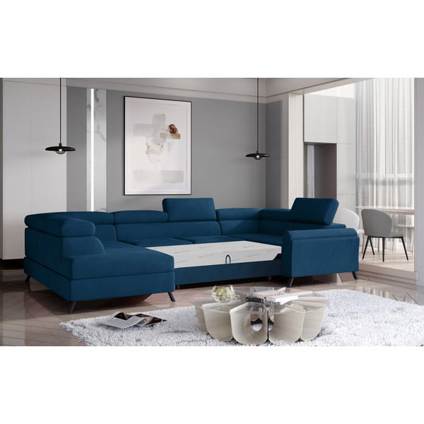 Plava baršunasti sklopiva/s prostorom za odlaganje kutna garnitura (s lijevim kutom/u obliku slova "U") Escada – ELTAP-image-2