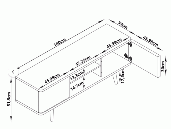 Bijeli TV stol u dekoru hrasta 140x52 cm Alana - Støraa-image-4