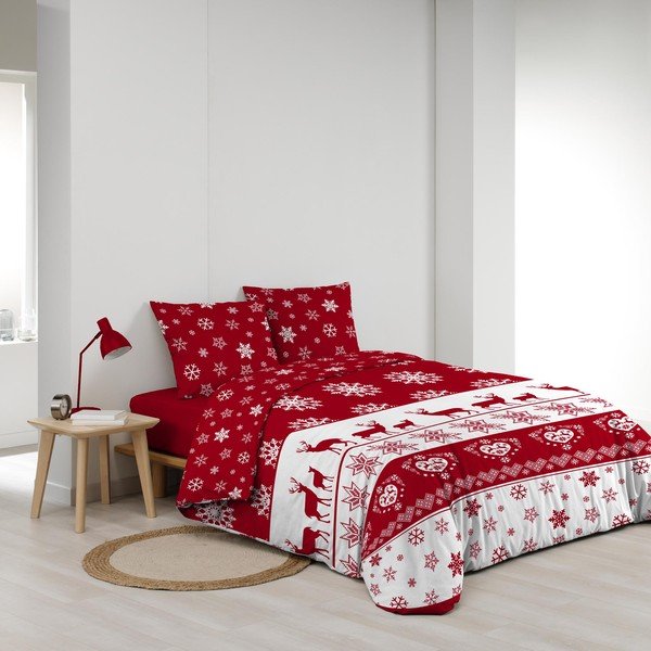 Crvena posteljina za bračni krevet/za produženi krevet od mikroflanela 240x220 cm Floconette – douceur d'intérieur-image-2