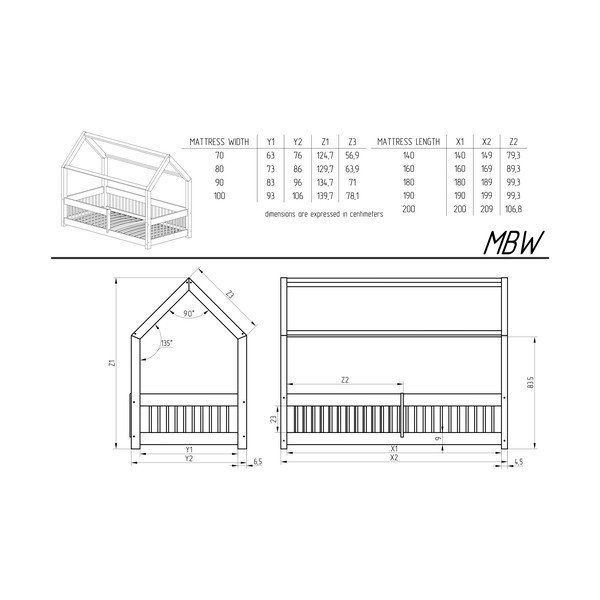 Dječji krevet od masivnog bora u obliku kućice/s dodatnim ležajem s prostorom za pohranu 90x160 cm u prirodnoj boji Mila MBW – Adeko-image-4