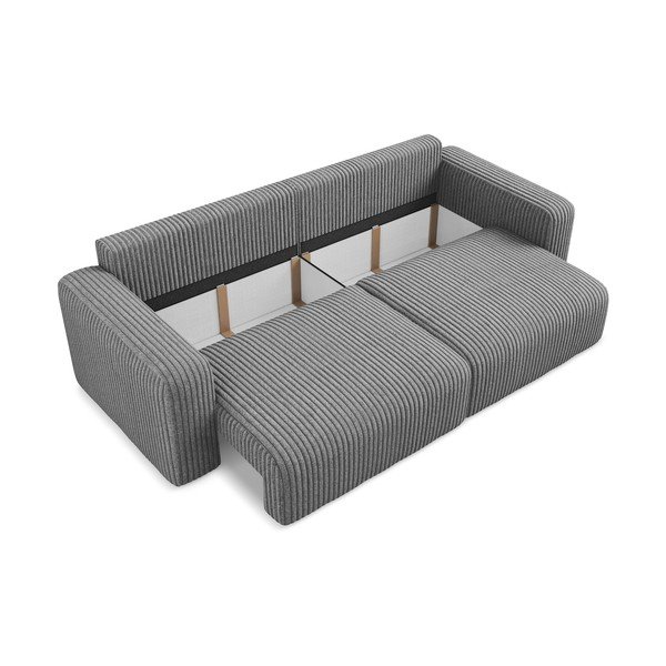Siva sklopiva/s prostorom za odlaganje sofa od samta 252 cm Kona – Makamii-image-4