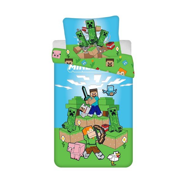 Zelena/plava pamučna dječja posteljina za krevet za jednu osobu 140x200 cm Minecraft "Outdoor Mobs" – Jerry Fabrics