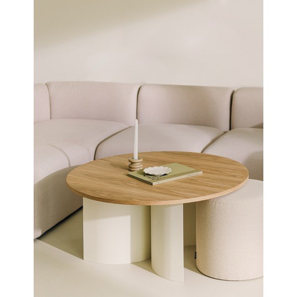 Krem/u prirodnoj boji okrugao stolić za kavu s pločom stola u dekoru jasena ø 95 cm Gavo – noo.ma-image-1