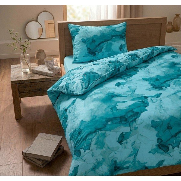 Tirkizna posteljina za krevet za jednu osobu od pamučnog satena 140x200 cm Deluxe Minerals – My House-image-1