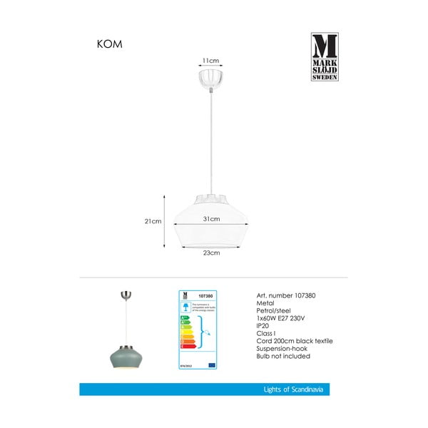 Plavo-siva viseća svjetliljka Markslöjd Kom-image-1