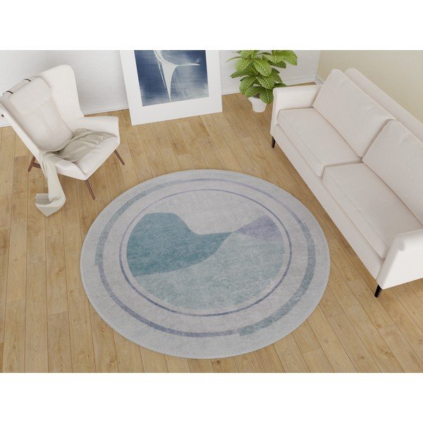 Plavi/krem perivi okrugli tepih ø 120 cm Yuvarlak – Vitaus-image-1