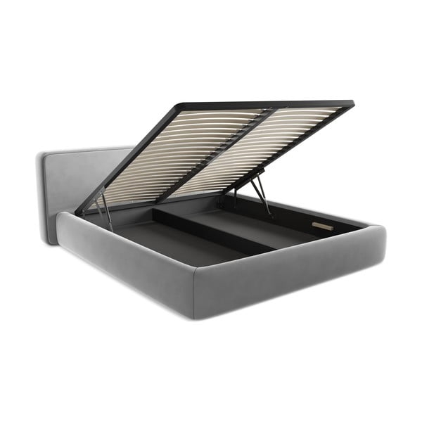 Sivi tapecirani bračni krevet s prostorom za odlaganje s podnicom 180x200 cm Kiana – Makamii-image-3