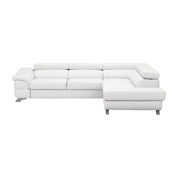Bijeli kožni kutni kauč na razvlačenje s prostorom za odlaganje Windsor &amp; Co Sofas Gamma, desni kut