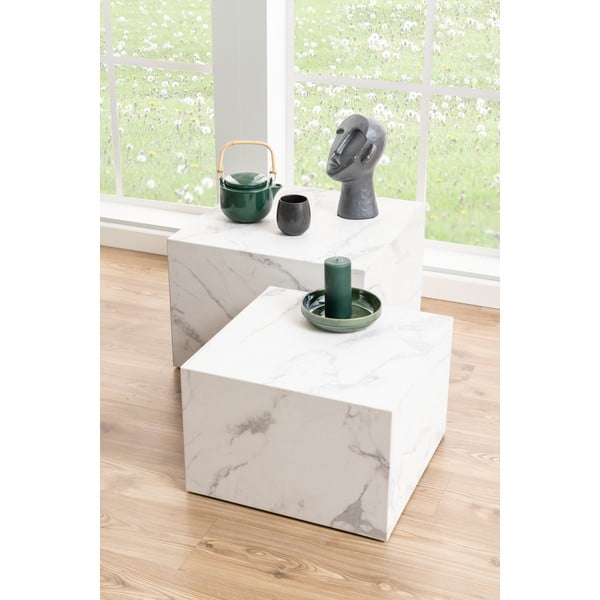Bijeli stolići za kavu u setu 2 kom u mramornom dekoru 58x58 cm Dice – Actona-image-1