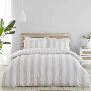 Bijela/bež posteljina za bračni krevet 200x200 cm Cove Stripe – Catherine Lansfield