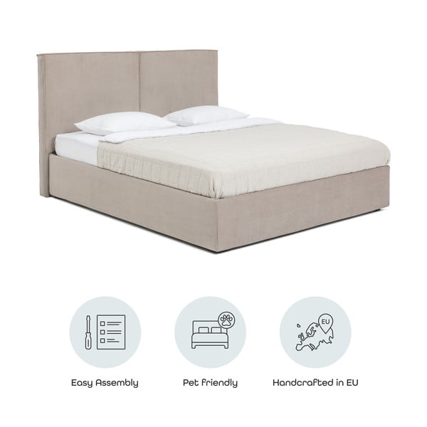 Smeđe-sivi tapecirani bračni krevet s podnicom i prostorom za odlaganje 180x200 cm Thessa Bold – Bonami Selection-image-4