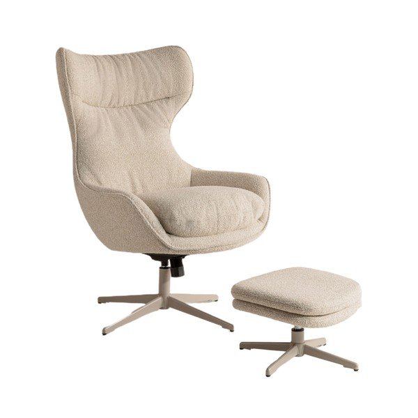 Bež okretna fotelja s naslonjačem za noge od bouclé tkanine Kenzi – Micadoni 