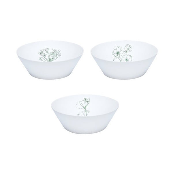 Set od 3 bijelo-zelene porculanske zdjele Hübsch Cody
