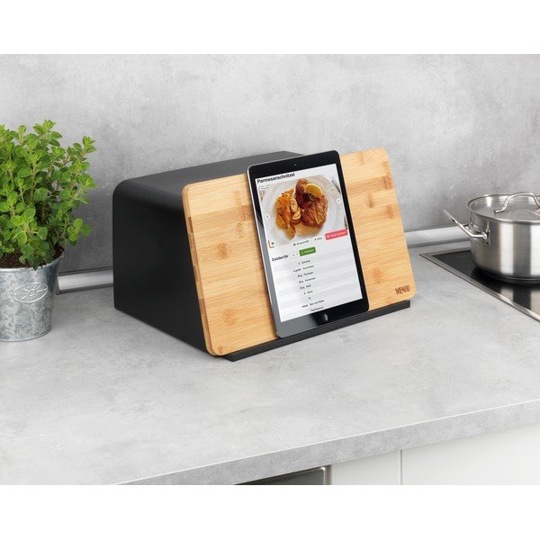 Crna kutija za kruh s poklopcem od bambusa Wenko Kubo-image-2