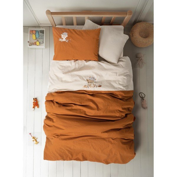 Narančasta/bež pamučna dječja posteljina za dječji krevetić s uključenom plahtom/4-dijelna 100x150 cm Clever – Mijolnir-image-1