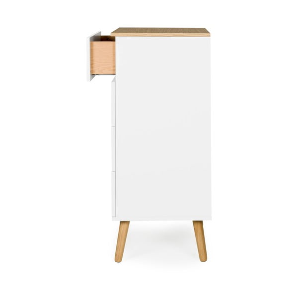 Bijela komoda s hrastovim drvenim nogama s 4 ladice Tenzo Doz, širine 55 cm-image-4