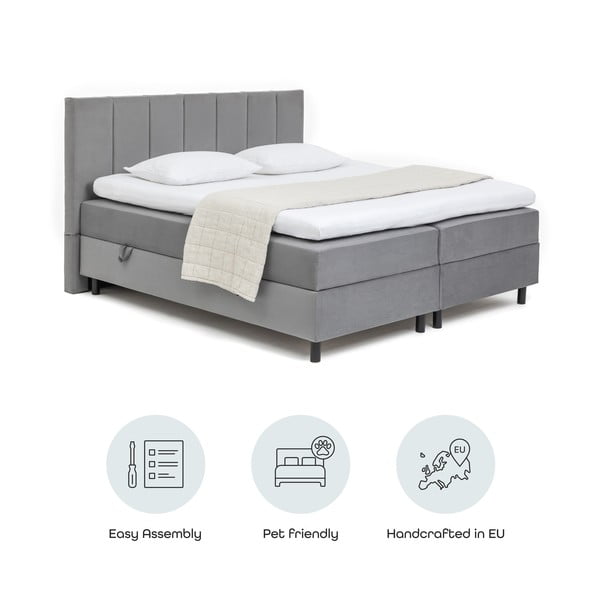 Sivi boxspring krevet s prostorom za odlaganje 180x200 cm Elva Bold Line – Bonami Selection-image-4