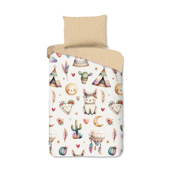 Bež pamučna dječja posteljina za krevet za jednu osobu 140x200 cm Luz – Good Morning