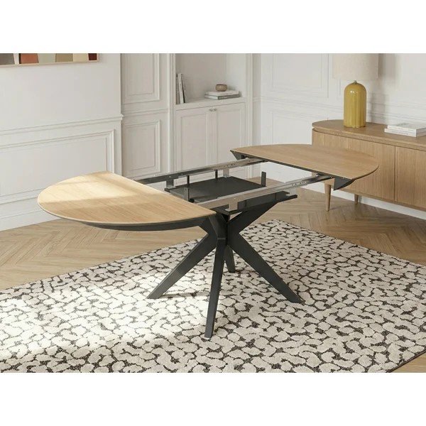 Okrugao proširiv blagovaonski stol s dodatnom pločom s pločom stola u dekoru hrasta ø 127 cm Judith – Bobochic Paris-image-4