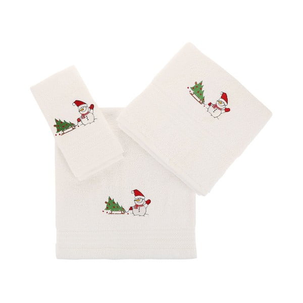 Set od 3 bijela snježna božićna ručnika