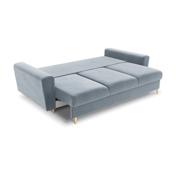 Svijetlo plava baršunasti sklopiva/s prostorom za odlaganje sofa 235 cm Kyoto – Cosmopolitan Design-image-2