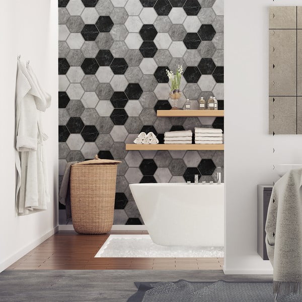Set od 28 ukrasnih zidnih naljepnica Ambiance Hexagons Marble, 10 x 9 cm