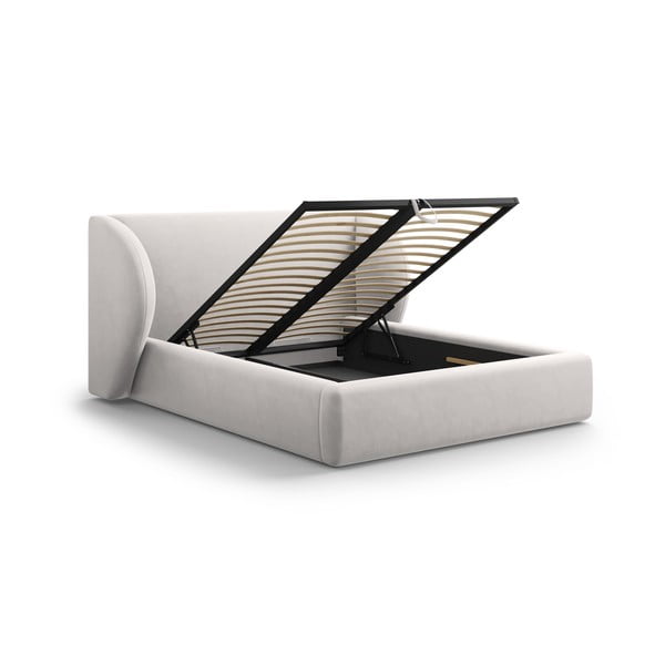 Svijetlo sivi tapecirani bračni krevet s prostorom za pohranu s podnicom 160x200 cm Miley - Micadoni Home-image-3