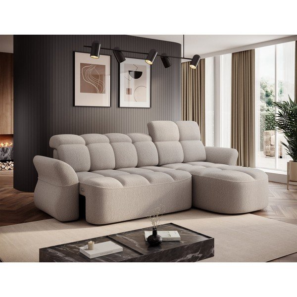 Bež sklopiva/s prostorom za odlaganje kutna garnitura od bouclé tkanine (s desnim kutom/s ležaljkom) Beneth – ELTAP-image-3