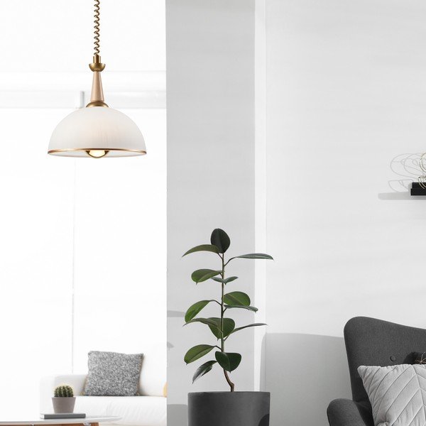 Viseća svjetiljka u zlatnoj boji/u prirodnoj boji sa staklenim sjenilom ø 30 cm Ciara – LAMKUR-image-1