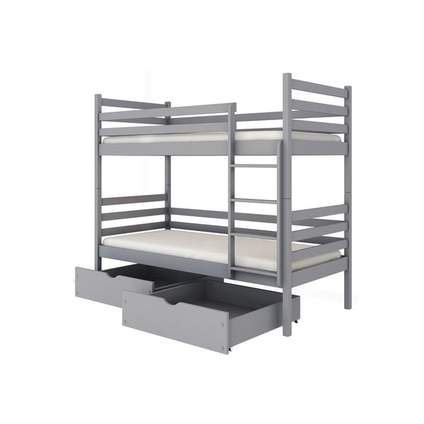 Sivi dječji krevet od borovine na kat s prostorom za pohranu 70x160 cm Nemo - Lano Meble