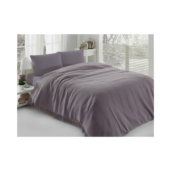 Ljubičasti pamučni prekrivač za krevet Pique, 220 x 240 cm-image-1