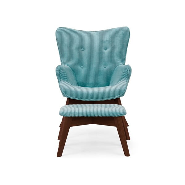 Tirkizna fotelja s naslonjačem za noge od samta Niko – Ropez-image-3