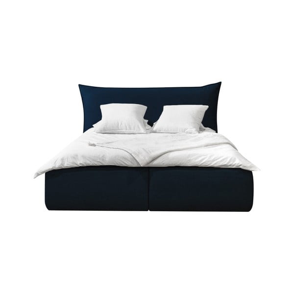 Bračni krevet presvučen tamnoplavim samtom s prostorom za pohranu s podnicom 160x200 cm Jade - Bobochic Paris