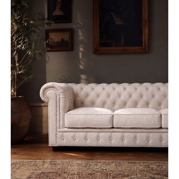 Krem baršunasta sofa 230 cm Cambridge - Ropez-image-3