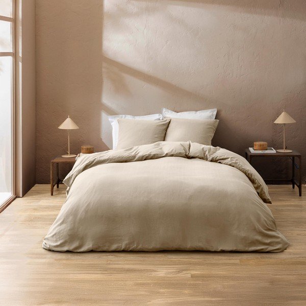 3-dijelna pamučna posteljina za bračni krevet u prirodnoj boji 240x220 cm Clara – douceur d'intérieur