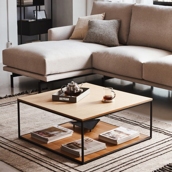 Smeđi stolić za kavu s pločom u drvenom dekoru oraha 80x80 cm Yona - Kave Home-image-1