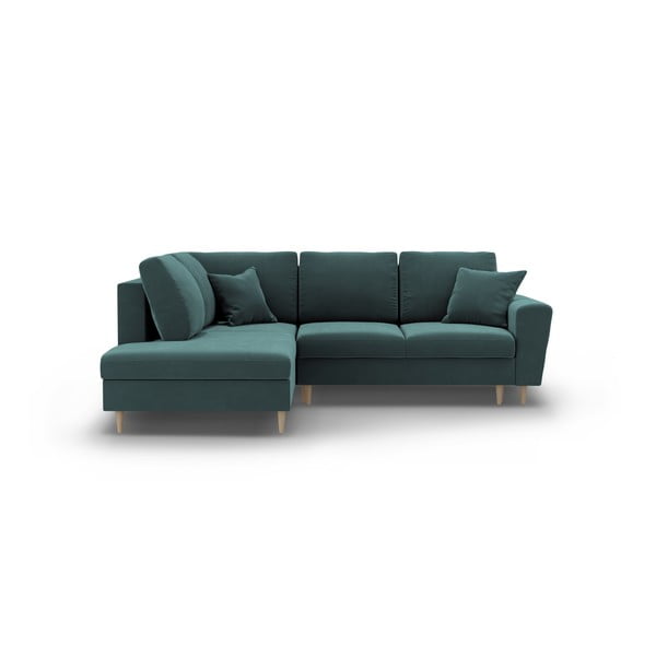 Petrolej zelena baršunasti sklopiva/s prostorom za odlaganje kutna garnitura (s lijevim kutom/u obliku slova L) Kyoto – Cosmopolitan Design