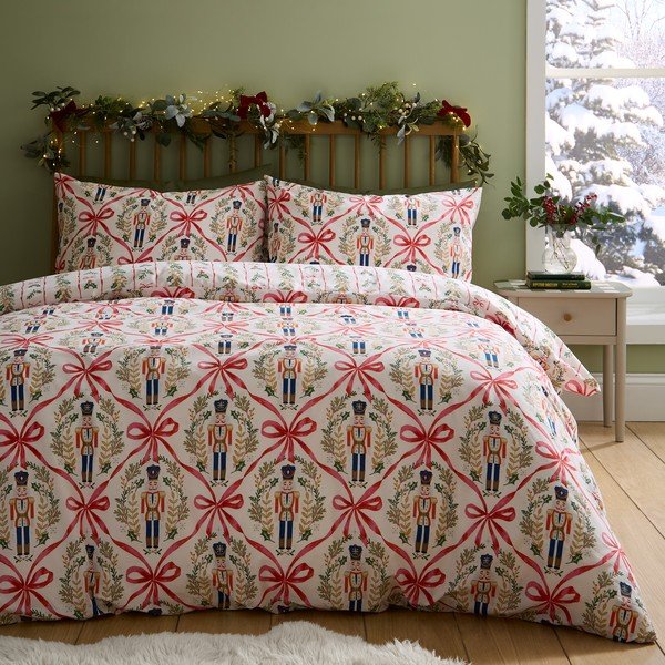 Posteljina za krevet za jednu osobu u prirodnoj boji 135x200 cm Christmas Nutcracker Bows – Catherine Lansfield