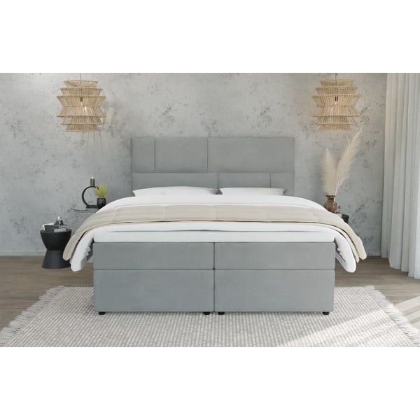 Svijetlo sivi boxspring krevet s prostorom za pohranu 160x200 cm Lola – Ropez-image-2