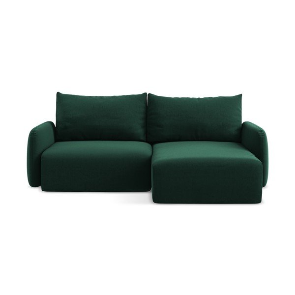 Tamno zelena baršunasti sklopiva/s prostorom za odlaganje kutna garnitura (s desnim kutom/s ležaljkom) Kalena – Makamii