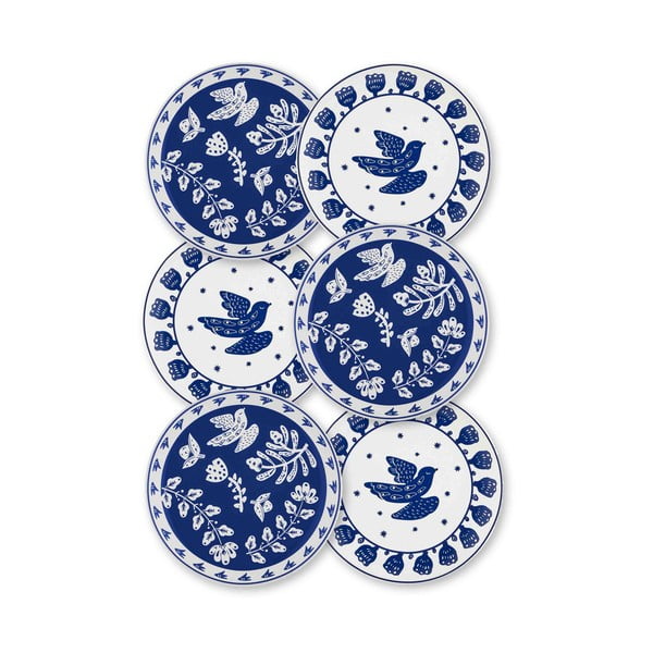 Set od 6 bijelo-plavih porculanskih desertnih tanjura Mia Bloom,⌀ 19 cm