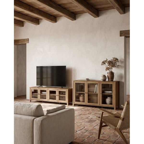 Vitrina od masivnog bora u prirodnoj boji 142x80x40 cm Alessandra – Marckeric-image-1